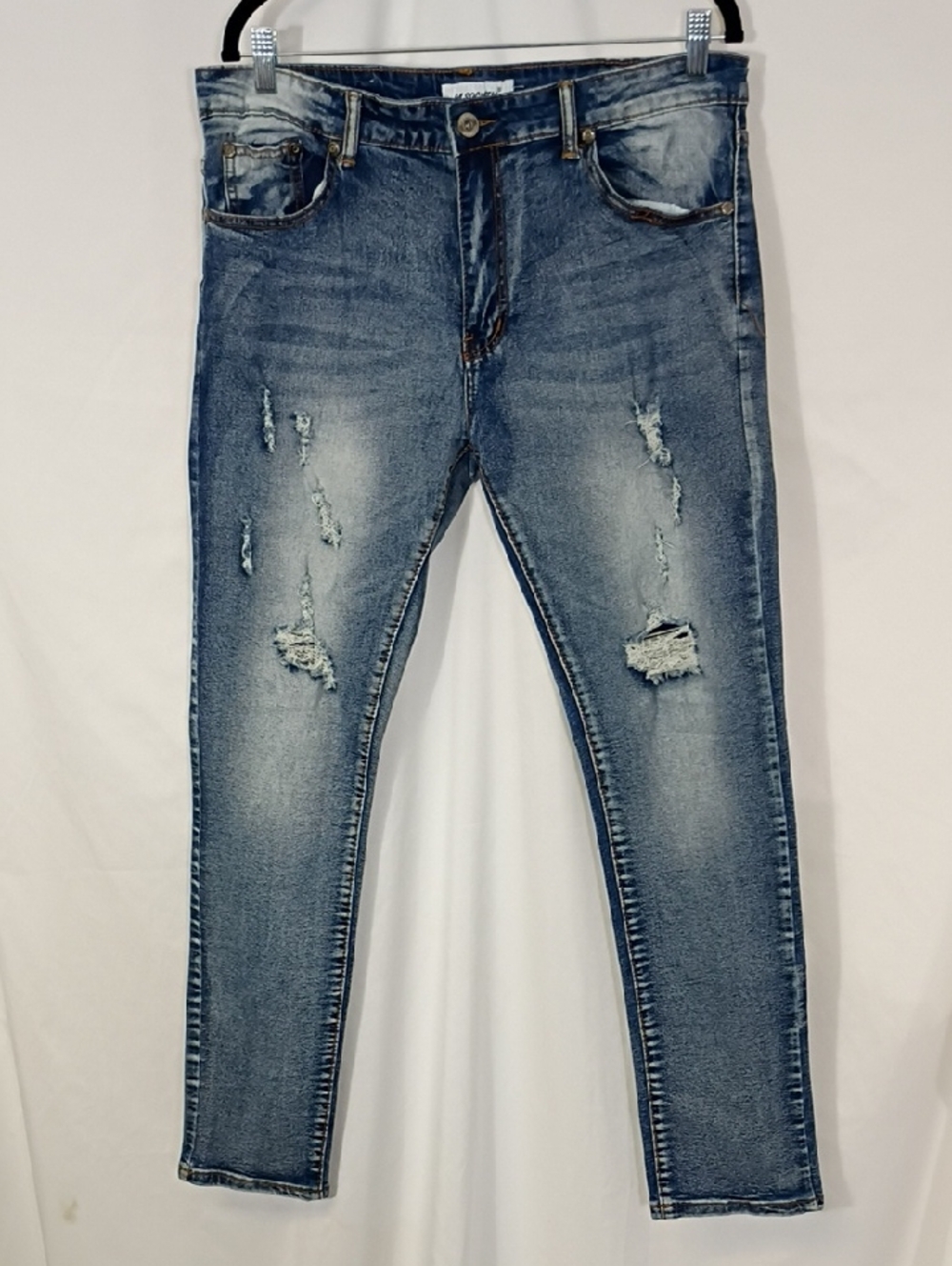 EUC M. Society Distressed Light Blue Skinny Jeans Size Mens 36 X 32 Denim